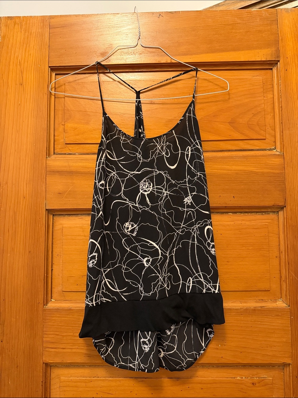 Trouve Black Camisole with White Abstract Floral Print
